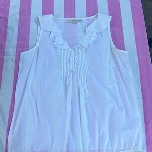 LOFT White Sleeveless Ruffled Blouse